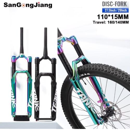 MTB front fork travel 160mm 27.5 29er Mountain bike Supension Air forks with damping rebound disc brake 110mm*15mm Bicycle forks