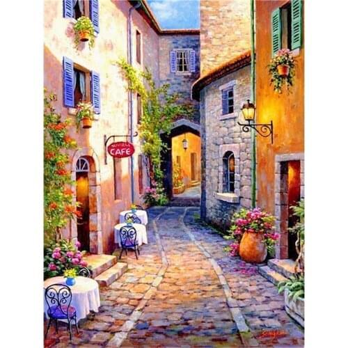 Landscape Street House Scenery Cross Stitch DIY Embroidery Kit Handicraft Needlework Hobby Painting For Adults Christmas Needle