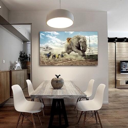 Black A Herd Of African Elephants Running in The Dust Animals Canvas Painting Posters Prints Wall Art Pictures For Living Room