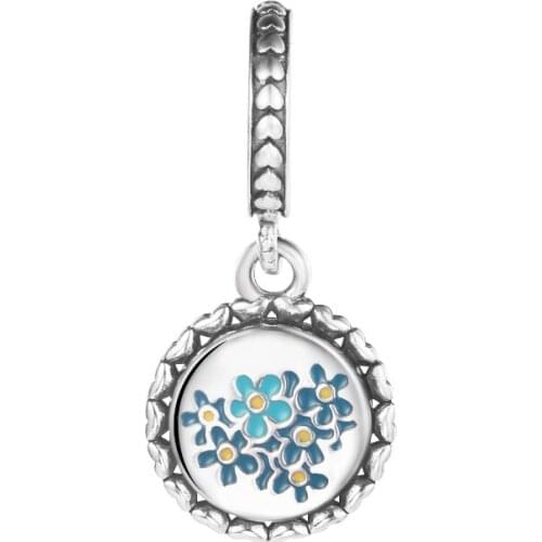 Fit Pandora Bracelets Charms 925 Sterling Silver Blue Forget Me Not Flower Dangle Beads for Jewelry Making DIY Bijoux Femme