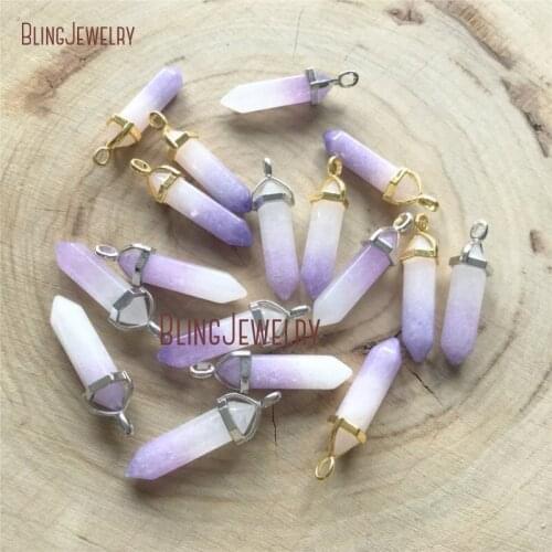 Lilac Jades Purple Shades Stone Double Terminated Point Pendant with Gold Or Silver Bail PM28157