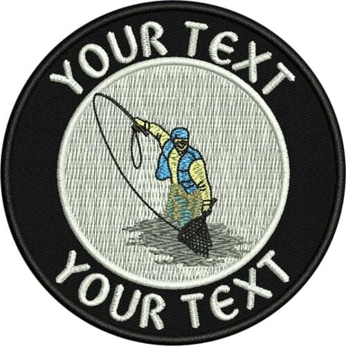 Custom Go Fishing Embroidered Name Tags Patch Iron on Backing Hook Backing