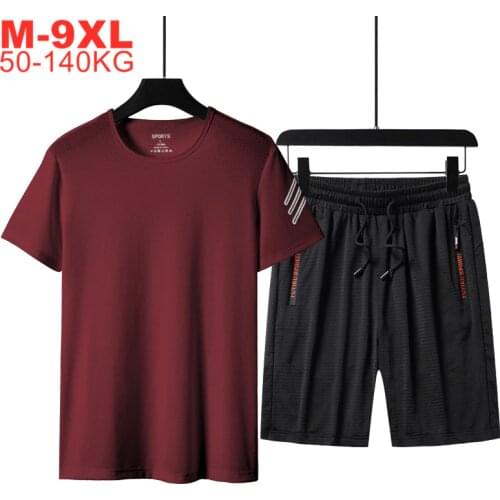 Large Size 6xl 7xl 8xl 9xl Mens 2 Pieces Sets Top Shorts Sweatsuit Men Sportwear Tee Shirt Summer Quick Dry Mesh Tracksuit Male
