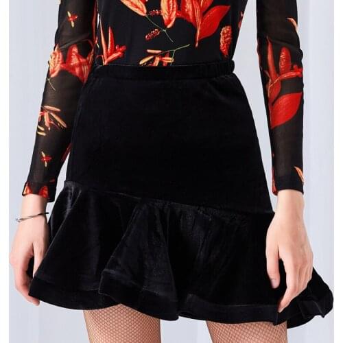 Latin Dance Skirt Adult Black Sexy Irregular Autumn Latin Dance Practice Clothes Latin Ballroom Dance Competition Dresses SL1888