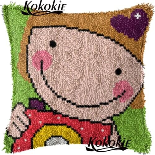 Diy Latch hook pillow cartoon needlework material for handicraft cross stitch kits Crocheting Rug Yarn Patchwork Pillowcase