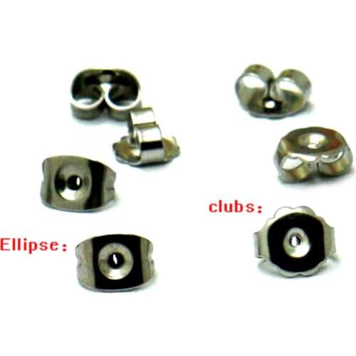 200pcs Wholesale Stainless Steel 6*4mm Earplug Nuts-Earring Back Stoppers Settings With Ellipse And Clubs For Earring Studs