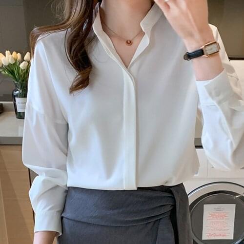 Long Sleeve White Blouse Tops Women Blouse Women Blusas Mujer De Moda 2021 V-Neck Chiffon Blouse Shirt Blouses Femme Blusas E605