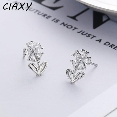 CIAXY 925 Sterling Silver Zircon Flower Earrings for Women Temperament Hollow Petal Tree Leaf Small Earring Summer Jewelry Gifts