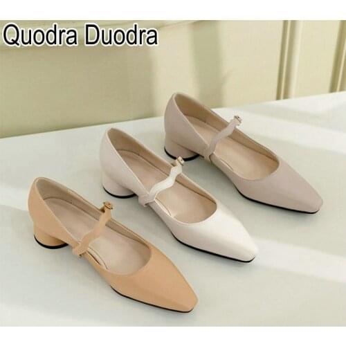 PU new shoes Women Pumps chunky thick high heels sqaure toe casual fashion slippers concise solid female lady plus size 33-48 46