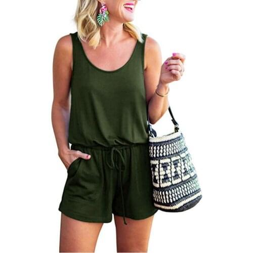 Womens Summer Fashion Crew Neck Vest Lace Up Casual Jumpsuit Women Sleeveless Elegant Summer Romper One Piece Overall