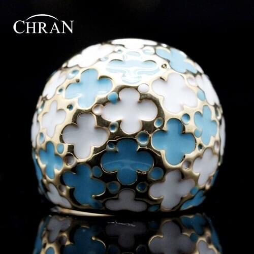 CHRAN Simple Enamel Flower Rings for Women Elegant Gold Color Vintage Ladies Jewelry Accessories Christmas Gift