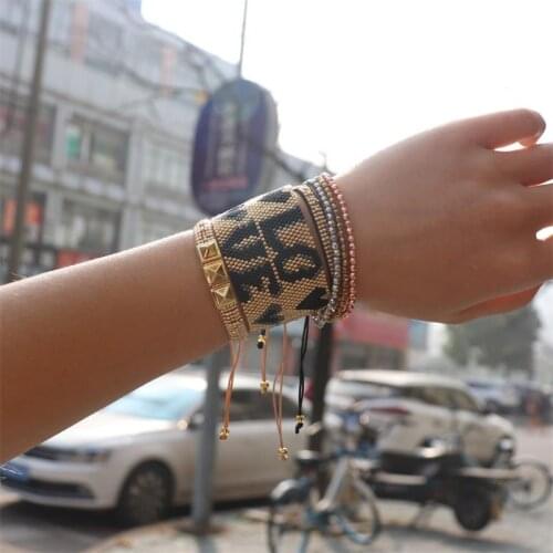 ZHONGVI New MIYUKI Bracelet Women Handmade Gold Rivet Bracelets Gold LOVE Letter Jewelry Pulseras Mujer Moda Best Friends Gift