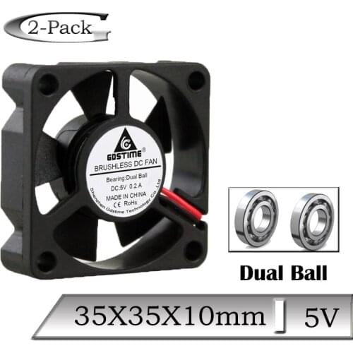 2 Pcs Gdstime DC 5V 35mm 35x35x10mm Mini Brushless DC Axial Dual Ball Bearing Heatsink Cooling Fan 3510B 3.5cm 3D Printer Cooler