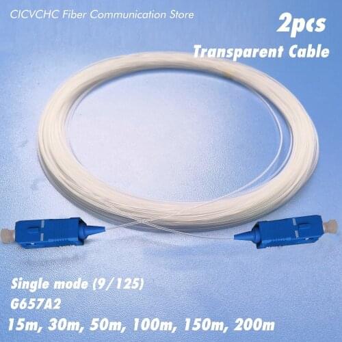 2 pcs Transparent Cable (TAC)- SC/UPC-SC/UPC Jumper-SM(OS2)-G657A2-Bend Insensitive Fiber-15m to 200m-Invisible optical cable