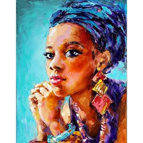 African Girl With Blue Turban Figure DIY Painting By Numbers Wall Art Picture Acrylic For Home Decoration Drop Shipping 60x75cm