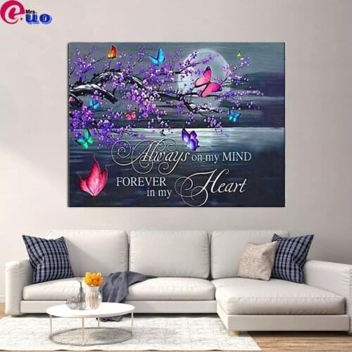 Butterfly Plum Blossom Diamond Mosaic Love,Moon Text Diamond Paint Custom,Diamond Painting Full Square Round Diamond Embroidery