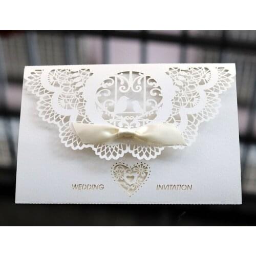 White lace invitation card wedding birds heart flower laser cut custom invite friends party supply