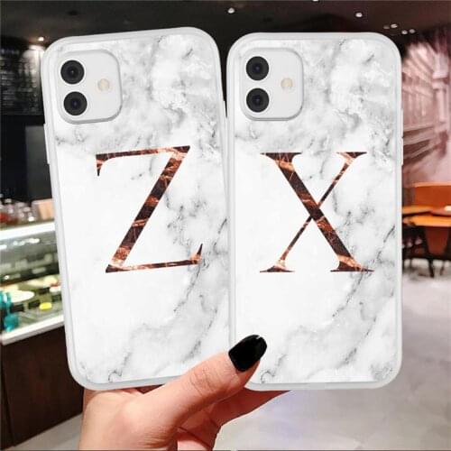 Ottwn Letter A Z Phone Case For iPhone 12 Pro 11 Pro Max X XR XS Max 7 8 Plus SE 2020 Fashion Marble Texture Soft TPU Back Cover