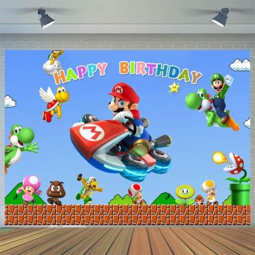 Cartoon Flying Car Mary Mushroom Brothers Background Boys Birthday Party Decoration Photography Studio 3D Digital Photo Backdrop