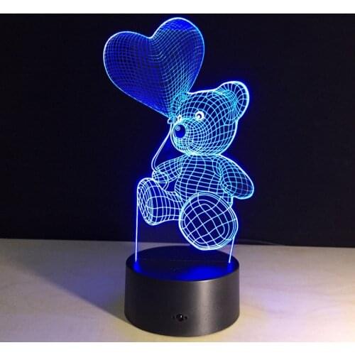 Colorful 3D LED Night Light Creative Table Bedside Lamp Romantic Heart Bear lights Kids Gril Home Bedroom Decoration Gift