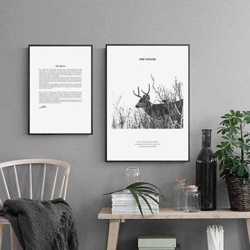 Nordic Decoration Black White Deer Wall Art Canvas Painting Quotes Posters and prints Wall Pictures for Living Room Home Decor