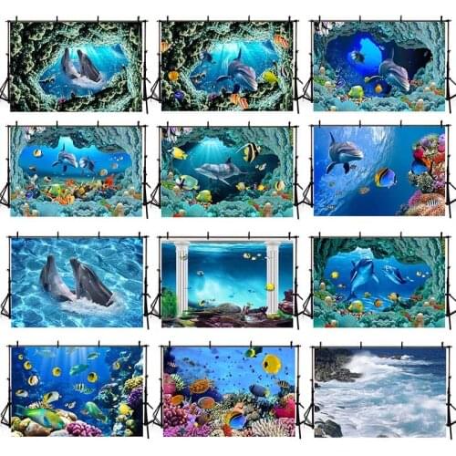 DAWNKNOW Deep-sea Shark Dolphin Photography Background Backdrop Underwater Word Photocall Wedding Tapestry Photo Studio Props