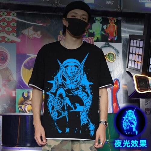 Kamen Rider T-shirt Man Women Unisex ACG Animation Fluorescence Print Loose Short Sleeve 2021 Summer Clothing Cotton Tee
