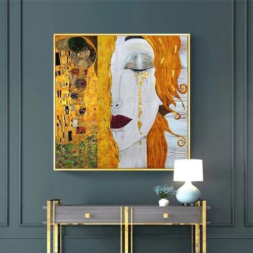 Golden Tears Gustav Klimt Paintings Reproduction Canvas Print Oil Painting Beautiful Woman Artwork for Home Cuadros Decoration