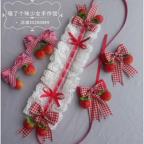 Strawberry Lolita Lace Hair Band Necklace Side Clip Lolita Headdress Choker Moon And Stars AP Strawberry Barrettes Hair Band