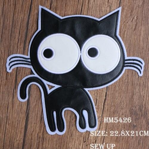 Cute White Black Pu Leather Cat Icon Appliqué Embroidery Applique Patch for Clothing DIY Sew up Badge on the Backpack