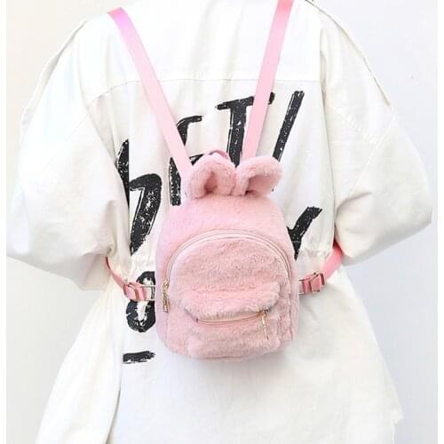 Mini plush bunny schoolbag ears childrens artificial fur girls primary school students kindergarten backpack