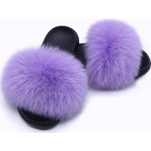 Fashion Women Genuine Fox Fur Home Slippers Female Fur Sandals Ladies Beach Sandals Women Brand Luxury Fluffy Slippers 2021