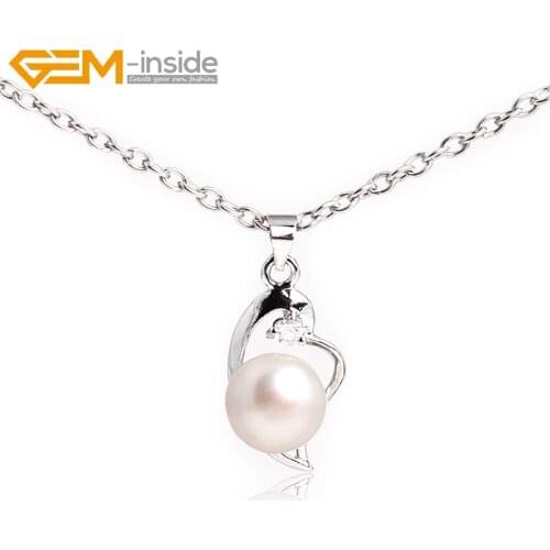 Gem-inside 9-10mm freshwater pearl gold plated frame pendant adjustable size For Women Trinket Gift DIY Jewelry