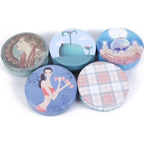 Portable Creative Round Tea Sugar Coffee Coin Storage Box Tin Box Flower Drawing Style Wedding Birthday Party Storage Box Gifts