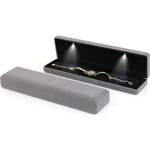 Luxury Lacquer Finish Wedding Ring Earrings Box with Red Interior Plastic Necklace Pendant LED Light Jewelry Case
