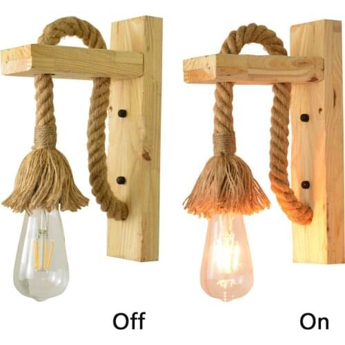 Industrial Wooden Light Fixture Decoration Wall Lamps Retro Wandlamp Wall Sconce Hemp Rope LED E27 Without Bulb AC85-265V