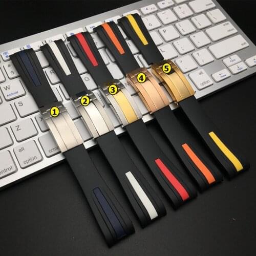 20mm 22mm Black Curved End Silicone Rubber Watchband For Role strap ROL Submariner GMT Deepsea D-Blue 126660 free tools