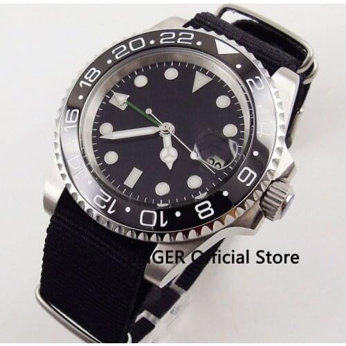 Sapphire Crystal BLIGER 40MM Black Sterile Dial Ceramic Bezel Luminous Marks GMT Function Automatic Movement Mens Watch B169