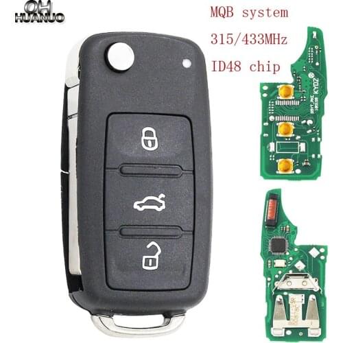 Replacement MQB system Smart Modified Folding remote key 3 button 315/ 433MHz with ID48 Chip for Volkswagen HU66