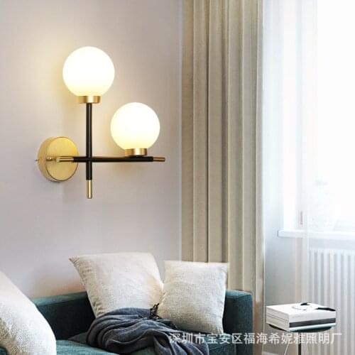 Modern Led Glass Ball Wall Sconce Light Fixture Indoor Double Head Wall Lamp Bedside Aisel Hotel Corridor Home Decor Lighting