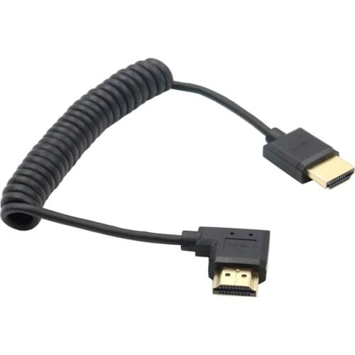 Coiled Spring HDMI-compatible Cable Male to Male 2.0V4k*2k@60HZ Pure Copper Up & Down & Left & Right Angle Cable1.2m