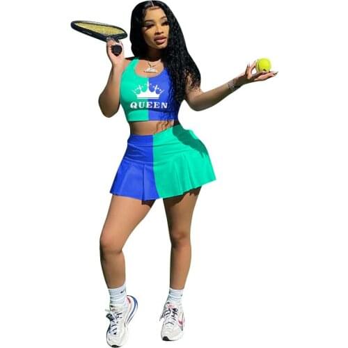 Sporty Women Two 2 Piece Outfits Set Tank Tops and Pleated Skirts Jogger Fashion Sweatsuit Matching Set Active Tracksuit