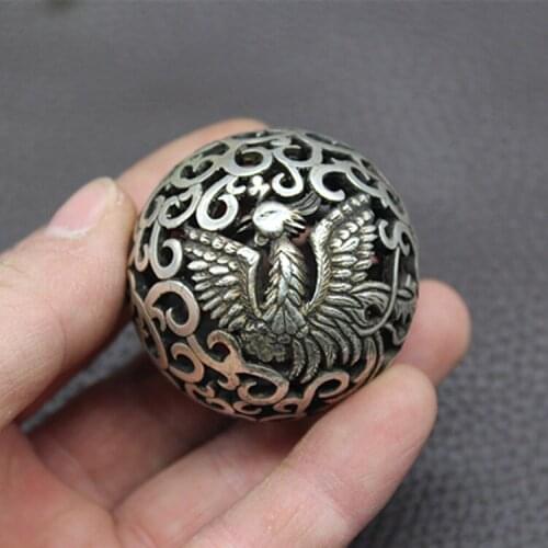Old Chinese Tibetan silver Dragons and phoenixes Handball Round ball