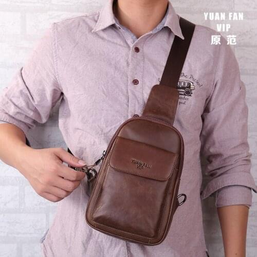 Vintage Crossbody Bags for Men Crazy Horse Real Leather Chest Pack Male Messenger Bag for 7.9" iPad Single Shoulder Strap
