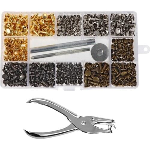 360 Pcs Leather Rivets Double Cap Rivet Tubular Metal Studs With Punch Pliers Fixing Tools For DIY Leather Craft Rivets Rep Set