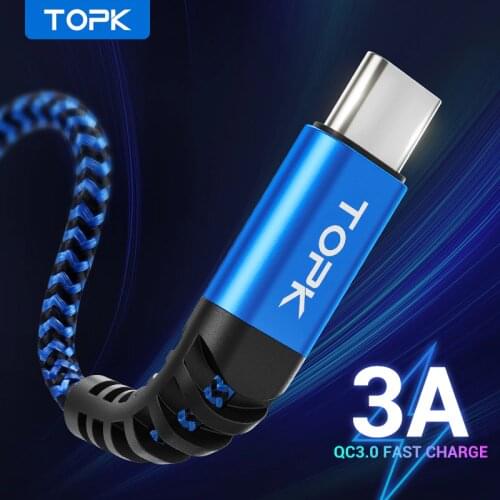 TOPK USB Type C Cable Fast Charge for Samsung S9 S10 Plus Mobile Phone Charging Cord Type-C Cable for Xiaomi redmi note 7 8 10