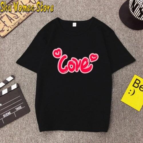 2021 new Heart print ladies T-shirt ladies casual basis O-collar white shirt short sleeve ladies T-shirt love graphic printing