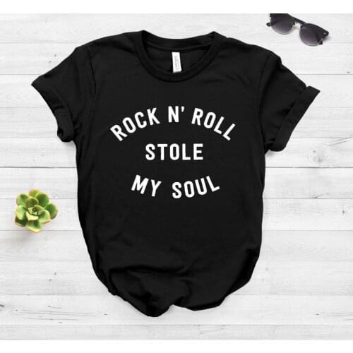 Rock n Roll stole my soul print Women tshirt Casual Cotton Hipster Funny t-shirt For Lady Yong Girl Top Tee Drop Ship ZY-154
