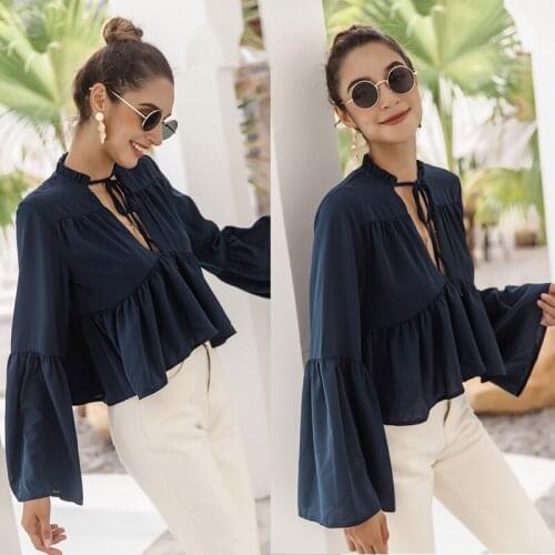 Womens Wear Trumpet Sleeve Long Sleeve Womens Wear Top Slim Fashion Womens Wear