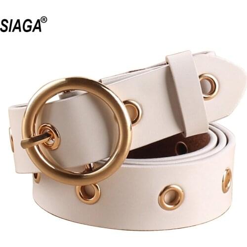 Ladies Alloy Holes Quality Cow Genuine Leather Belts Girls Woman Fashion Brown Belt for Women Jeans 2.8cm Wide FCO005